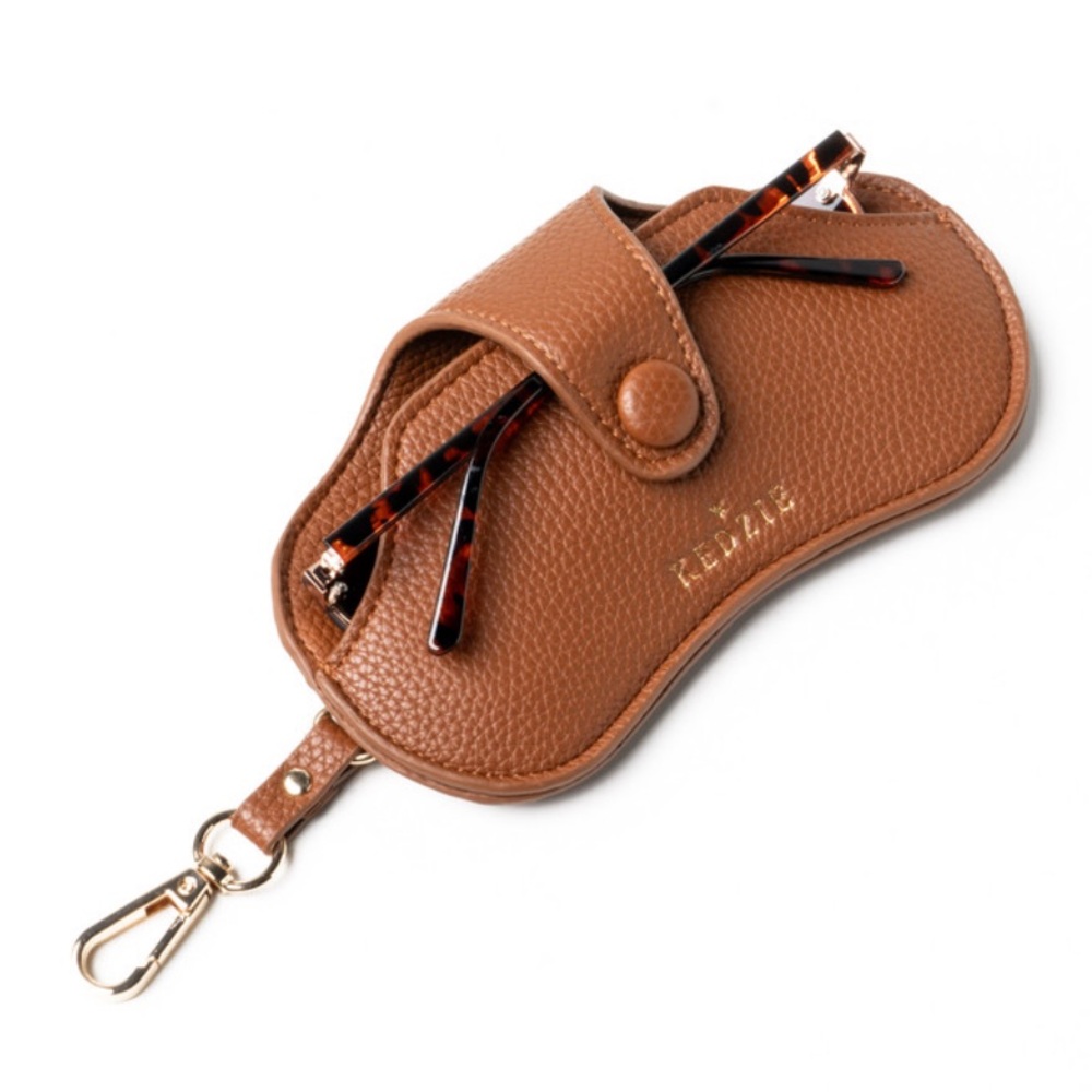 New Kedzie Eclipse Eyewear Case in Chestnut Brown Vegan Leather Attachable